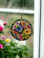 Glass Diamond Cut edge Butterfly SunCatcher Ornament - Bauble - Decoration - Stocking filler - Stained Glass - Gift - Present - Garden