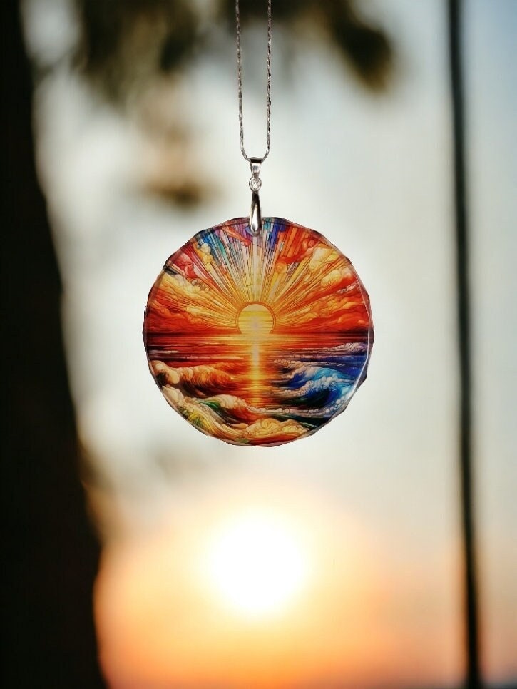 Glass Diamond Cut edge Sunset SunCatcher Ornament - Bauble - Decoration - Communion - Stained Glass - Gift Present - Garden - Grave decor