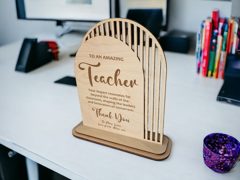 Personalised wooden Teacher Trophy - Appreciation gift - Thank you present - graduation - teaching - Ornament - end of term present - Decor