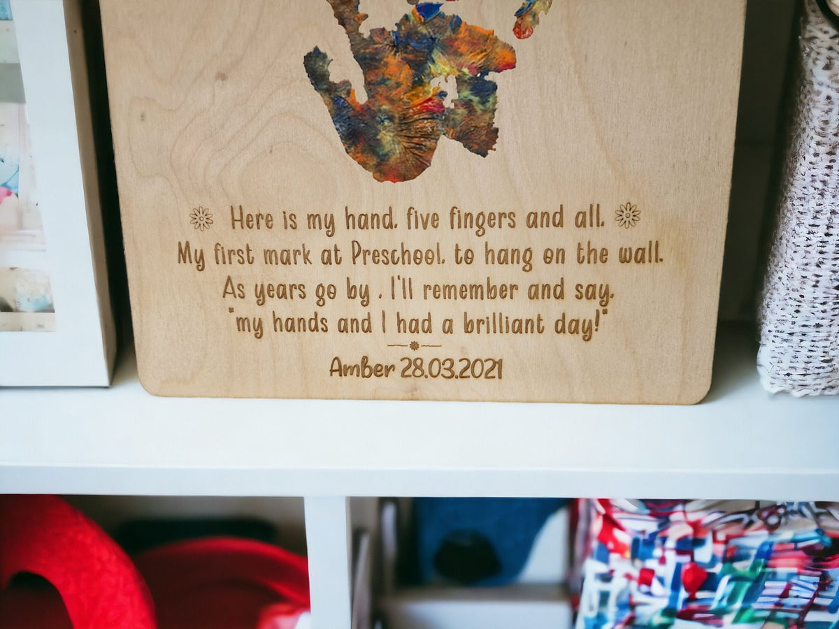 Personalised Preschool Handprint sign - Perfect keepsake - Frame - Unique - Bespoke - Paint - memory - Fathers day - Home decor - Unique