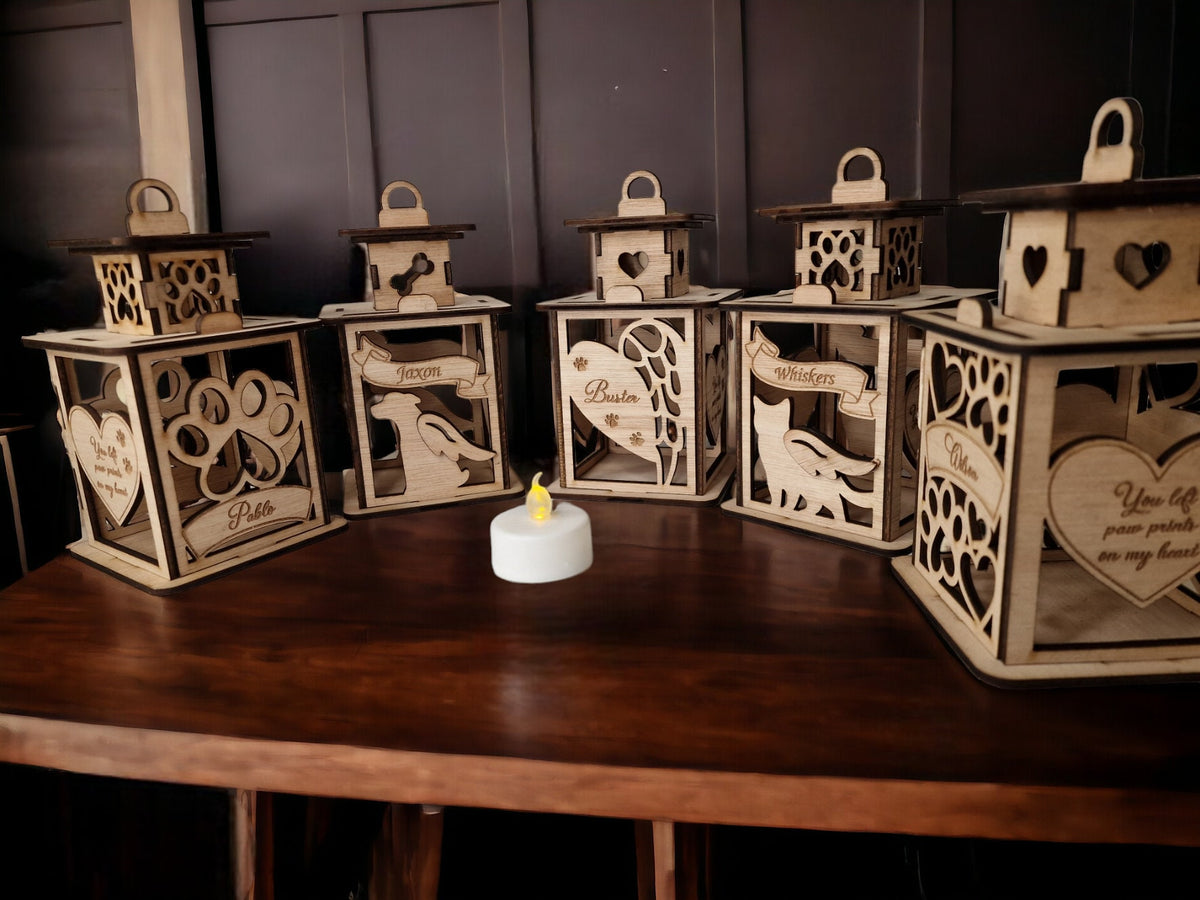 Personalised pet memorial lantern - Stunning remembrance item - Display - Memories - Dog - Cat - Anniversary of death - Funeral - Urn