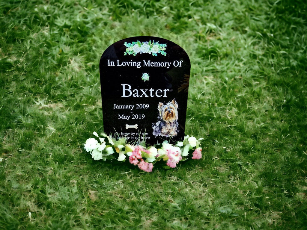 Personalised Dog Memorial grave marker - Choice of breed - memorial slate, grave stone - Rainbow bridge - colourful - memory - garden