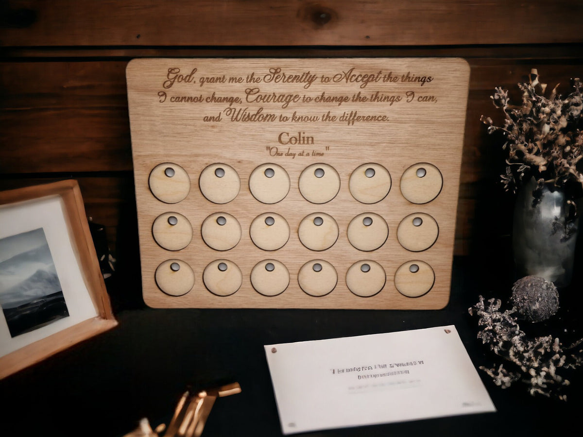 Personalised Serenity Prayer Recovery Token Display - Chips - Personalized Serenity Prayer Recovery Chip Holder - AA display - Holder