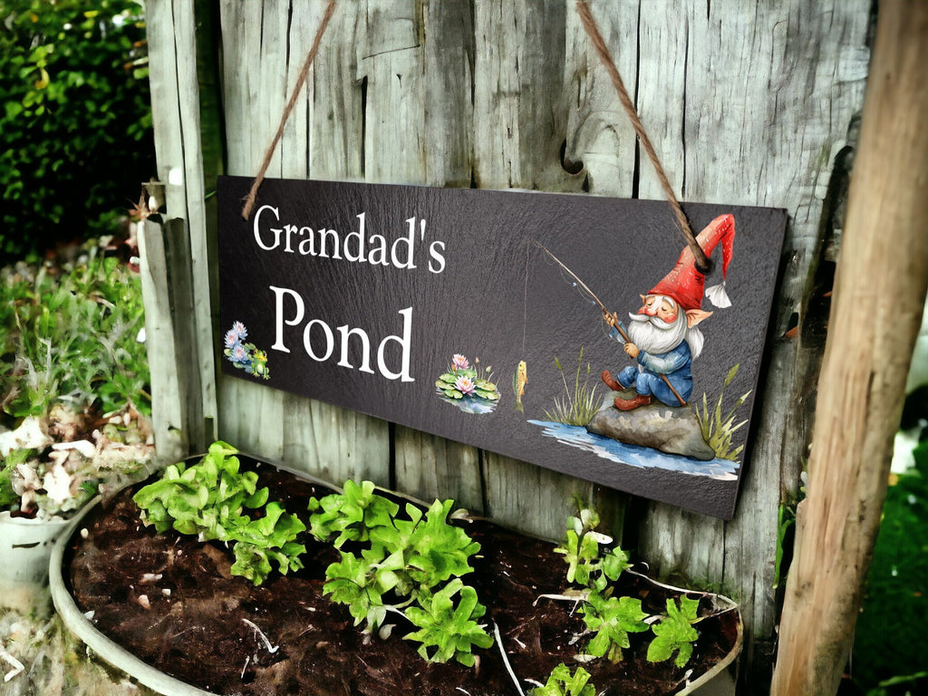 Personalised Garden Pond sign decoration - Printed onto high quality Welsh slate - great gift - Koi Pond - Gardening - rockery - yard art