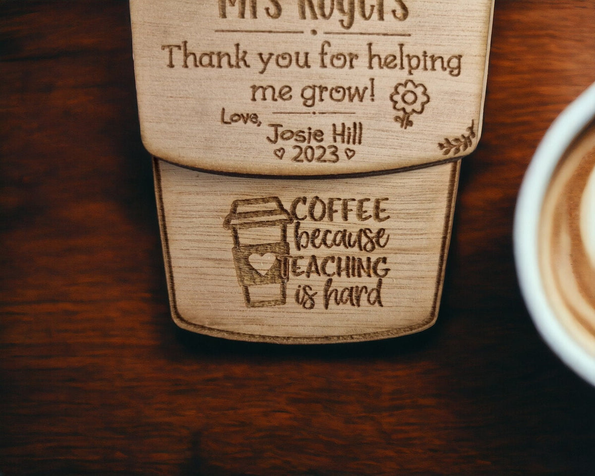 Personalised wooden gift card holder - Teacher thank you gift - graduation - Coffee - teaching - Voucher - end of term present