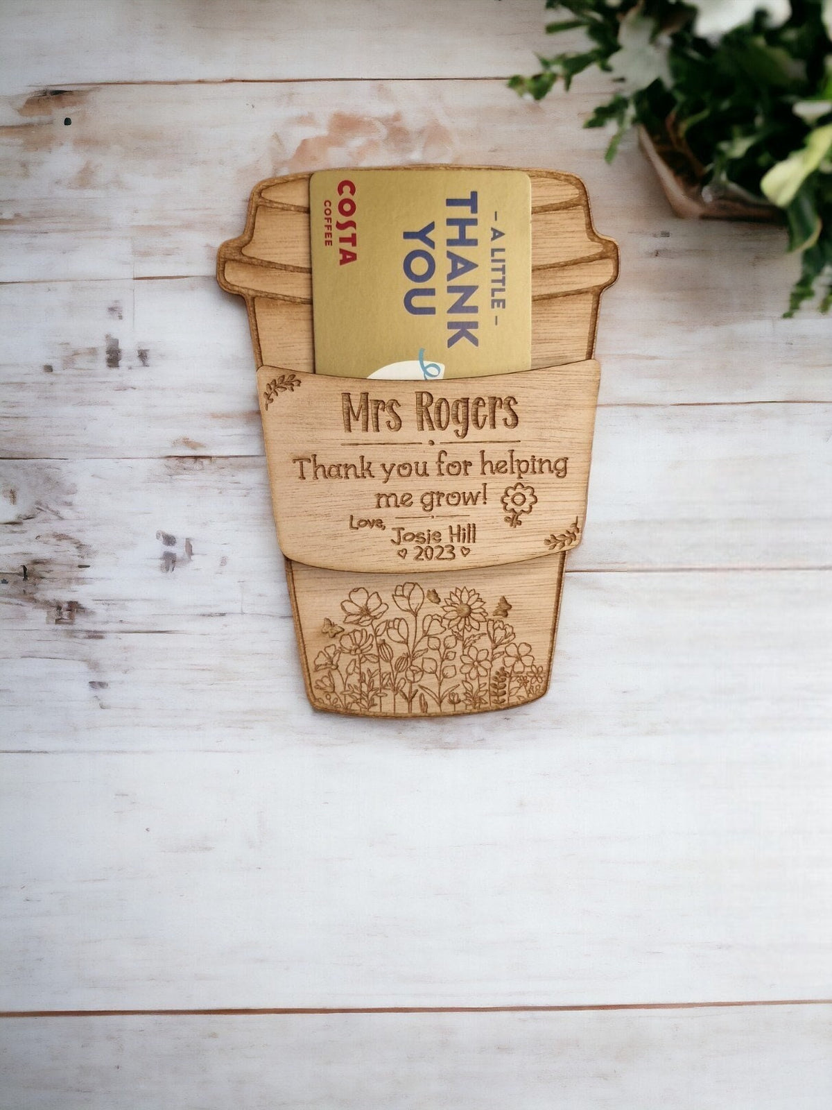 Personalised wooden gift card holder - Teacher thank you gift - graduation - Coffee - teaching - Voucher - end of term present