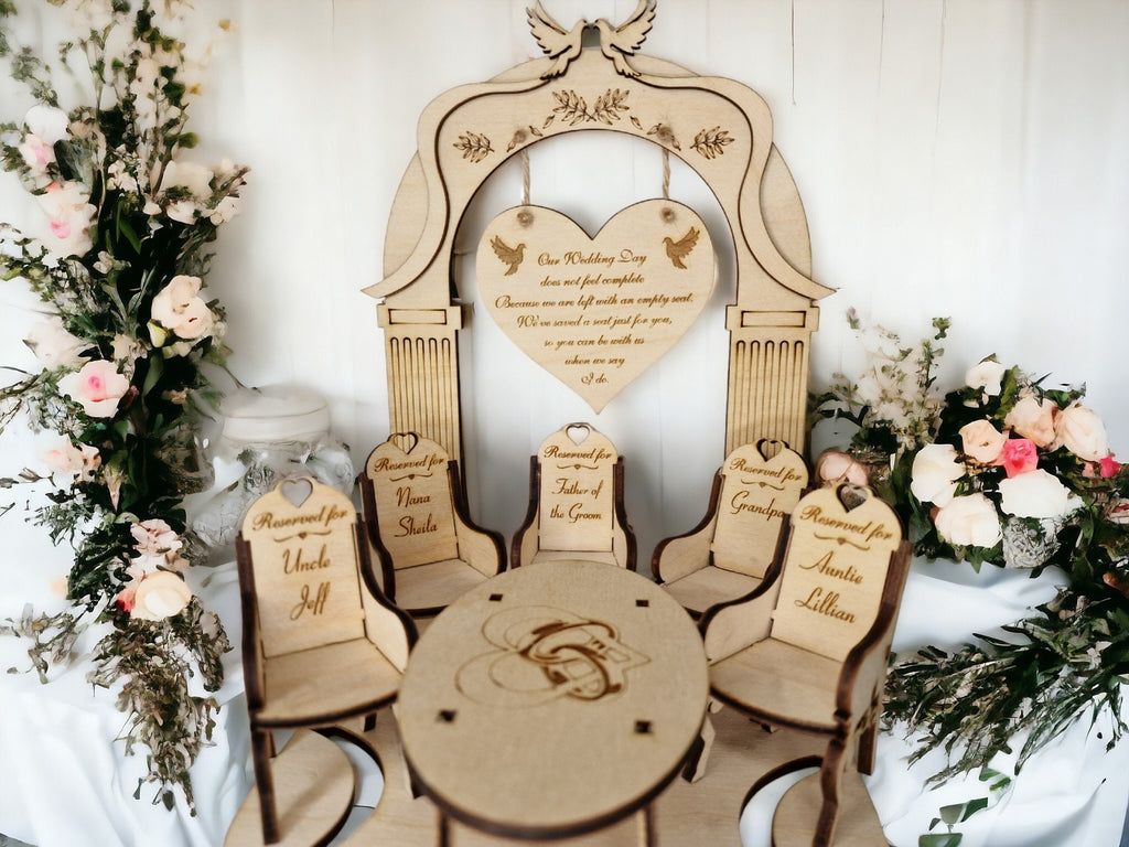 Personalised wedding memorial Display - Loved ones memory table - Centre piece - family - remember - heaven - Remembrance chairs - Keepsake