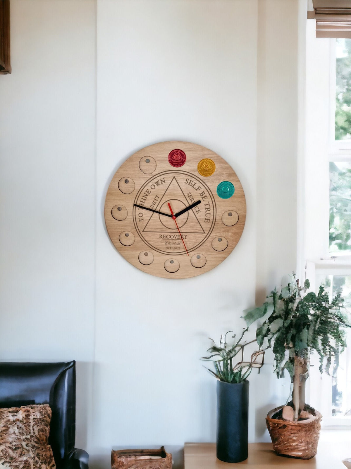 Personalised Recovery Token Display Clock - Chips - Personalized Serenity Prayer Recovery Chip Holder - AA display - Holder - Coin