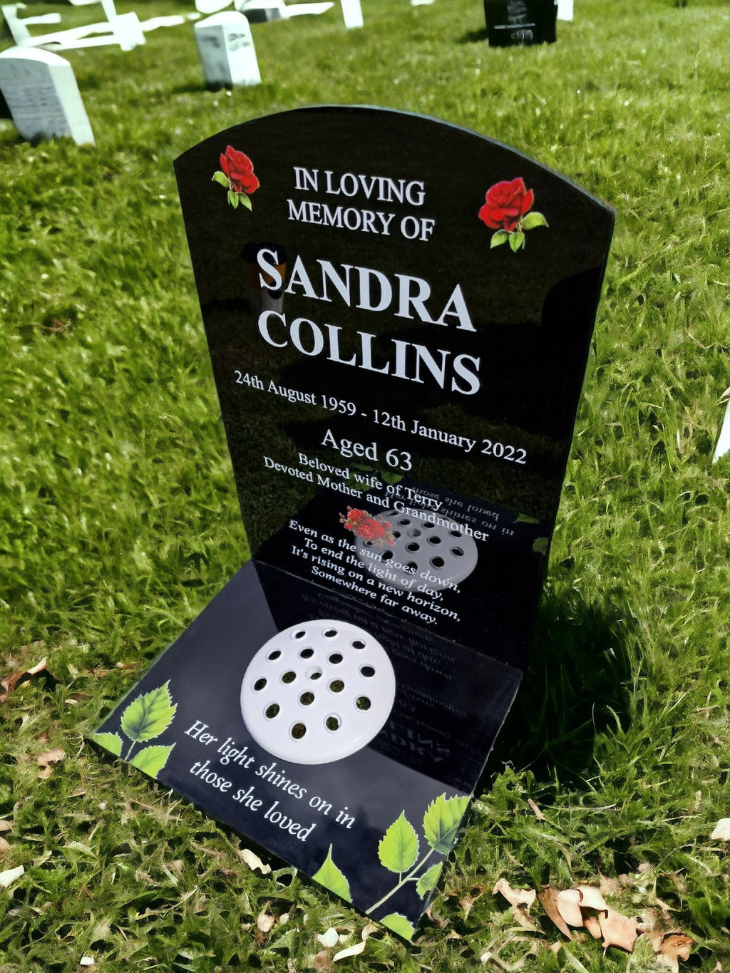 Stunning personalised memorial grave marker - Red rose design - Temporary headstone, outdoor, remembering your loved ones - grave stone