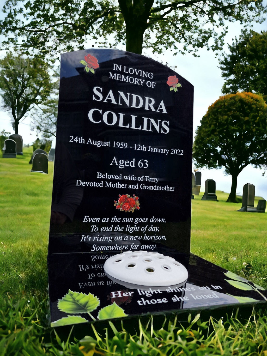 Stunning personalised memorial grave marker - Red rose design - Temporary headstone, outdoor, remembering your loved ones - grave stone