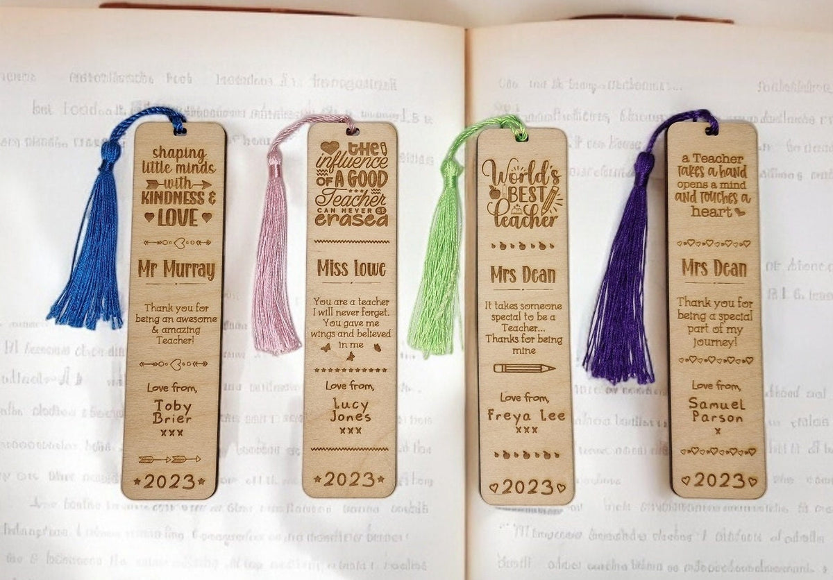 Personalised wooden bookmark - Choice of 4 designs -Teacher thank you gift - Graduation - Teacher - Teaching - End of term present.