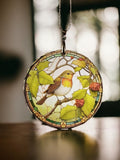 Glass Diamond Cut edge Robin SunCatcher Ornament - Bauble - Decoration - Stocking filler - Stained Glass - Gift - Present - Memorial