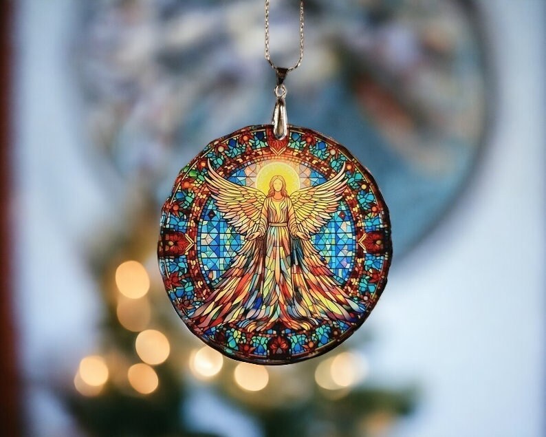 Glass Diamond Cut edge Angel Hanging SunCatcher Ornament - Bauble - Decoration - Stocking filler - Stained Glass - Gift - Present - Heaven