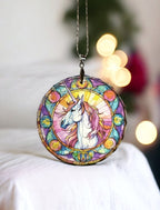 Glass Diamond Cut edge Unicorn SunCatcher Ornament - Bauble - Decoration - Stocking filler - Stained Glass - Gift - Present - Magical