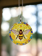 Glass Diamond Cut edge Bee SunCatcher Ornament - Bauble - Decoration - Stocking filler - Stained Glass - Gift - Present - Honey - Hive - Bar