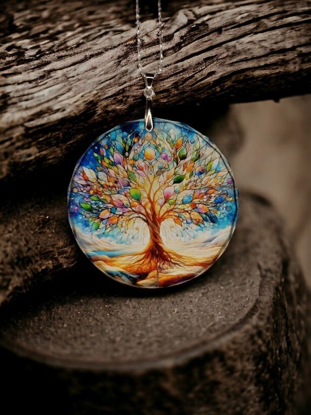 Glass Diamond Cut edge Tree of life SunCatcher Ornament - Bauble - Decoration - Stocking filler - Stained Glass - Gift - Present - Garden