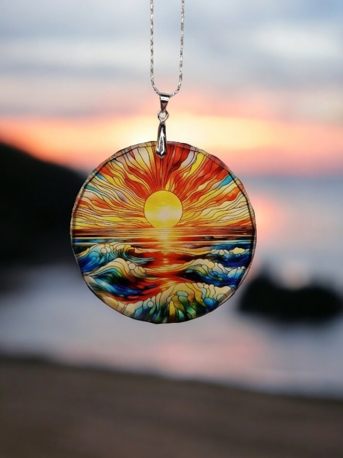 Glass Diamond Cut edge Sunset SunCatcher Ornament - Bauble - Decoration - Communion - Stained Glass - Gift Present - Garden - Grave decor