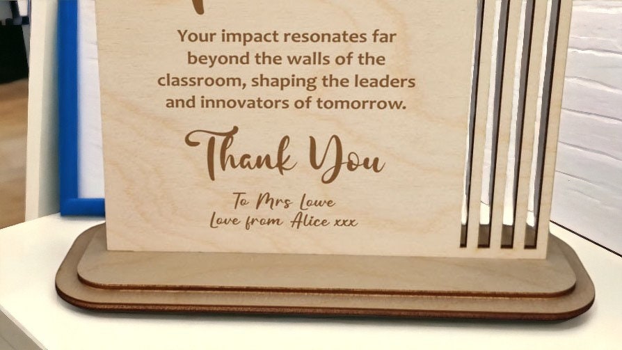 Personalised wooden Teacher Trophy - Appreciation gift - Thank you present - graduation - teaching - Ornament - end of term present - Decor