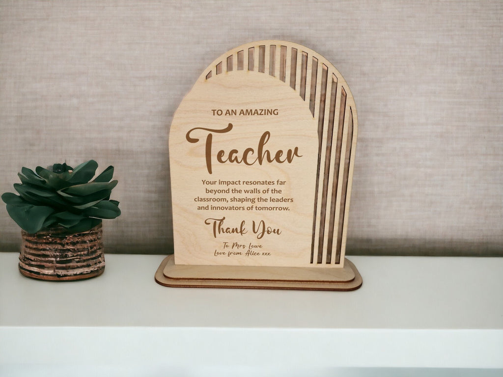 Personalised wooden Teacher Trophy - Appreciation gift - Thank you present - graduation - teaching - Ornament - end of term present - Decor