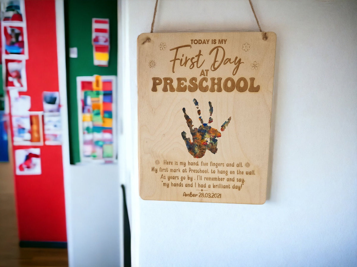 Personalised Preschool Handprint sign - Perfect keepsake - Frame - Unique - Bespoke - Paint - memory - Fathers day - Home decor - Unique