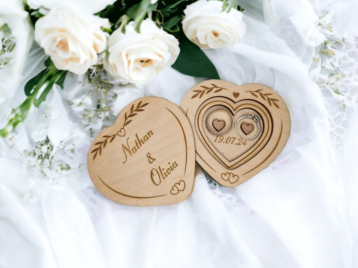 Personalised Ring Box - Ceremony - Best man - Hearth - Wooden engraved - Rustic Wedding - Sentimental keepsake - Something new - Page boy