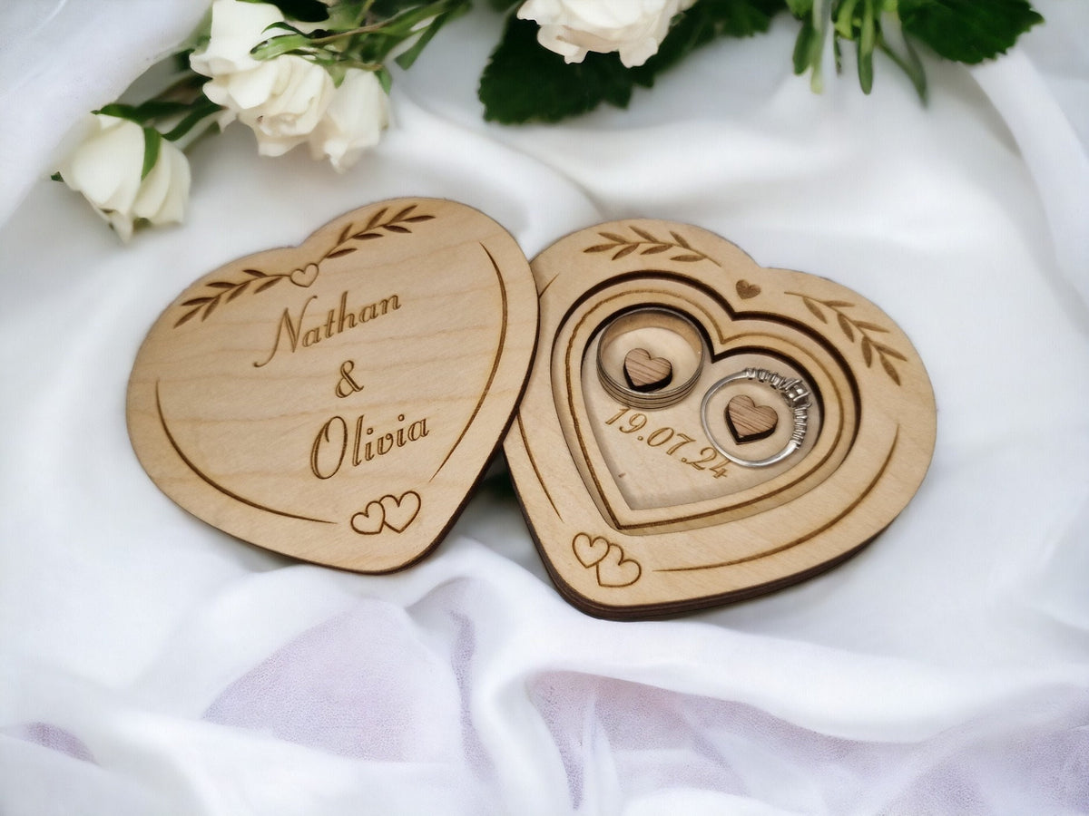 Personalised Ring Box - Ceremony - Best man - Hearth - Wooden engraved - Rustic Wedding - Sentimental keepsake - Something new - Page boy