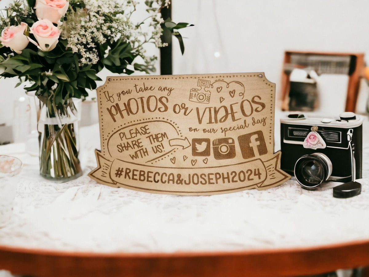 Personalised Wedding Guest Book Sign - Hashtag - Social media - Polaroid Photo Camera Table Display - Photo Wedding Guest Book Decoration
