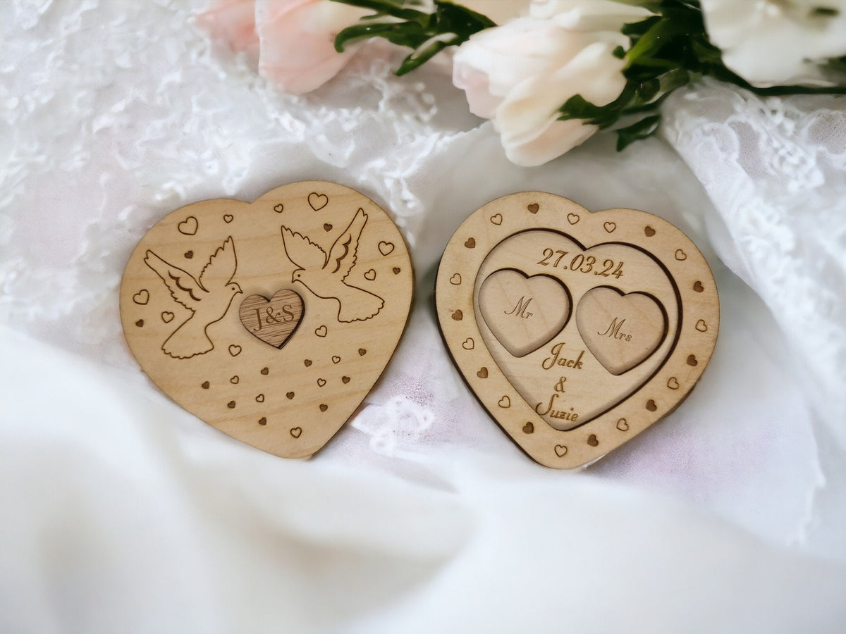 Personalised Ring Box - Ceremony - Best man - Hearth - Wooden engraved - Rustic Wedding - Sentimental keepsake - Something new - Page boy