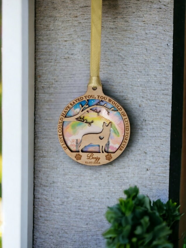 Personalised Pet Dog Memorial bauble - Decoration - Anniversary - Gift - Present - Rainbow bridge - keepsake - memory - Urn - Cremation