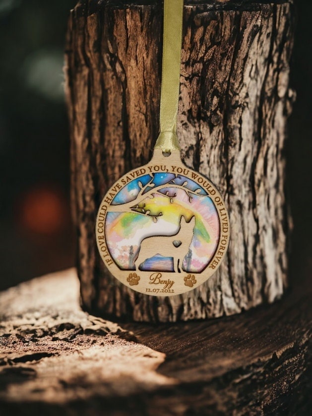 Personalised Pet Dog Memorial bauble - Decoration - Anniversary - Gift - Present - Rainbow bridge - keepsake - memory - Urn - Cremation