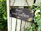 Personalised Secret Garden sign decoration - Printed onto high quality Welsh slate - great gift - Gardening - rockery - yard art - Fairies