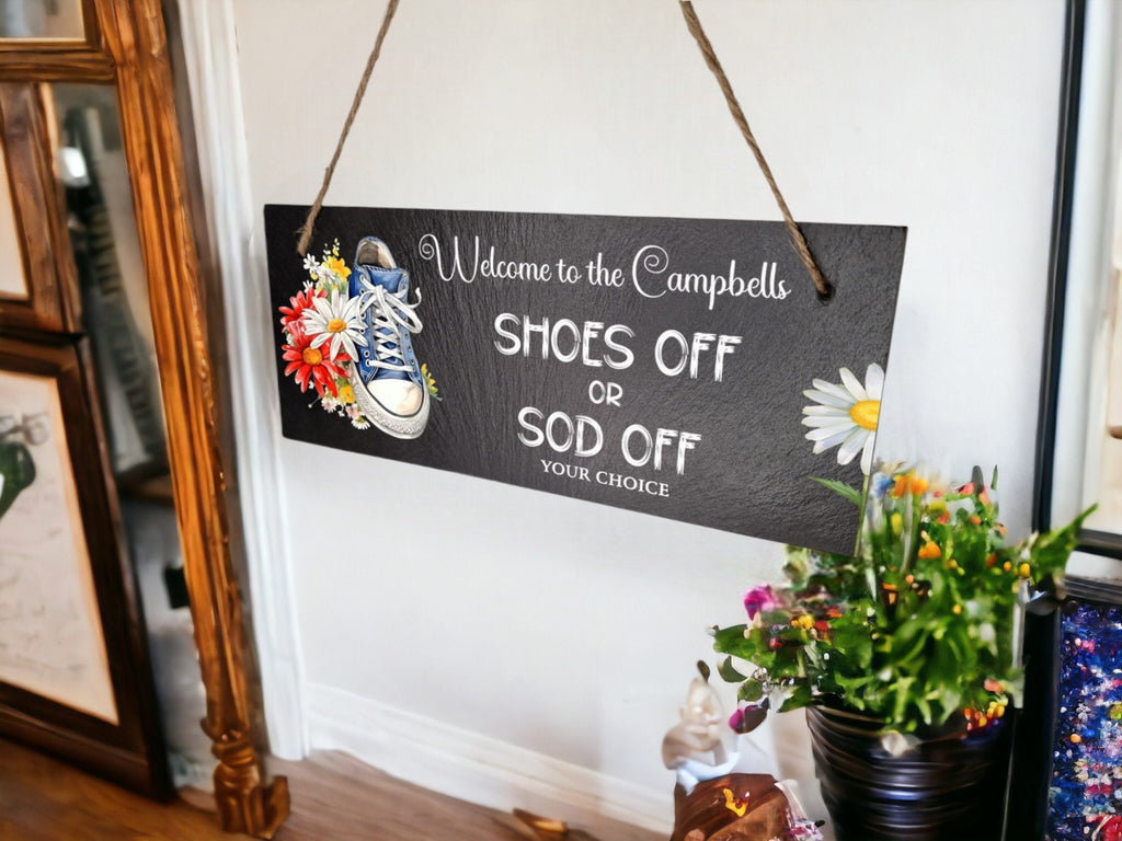 Personalised Welcome Family Name sign decoration - Printed onto high quality Welsh slate - Fun home gift - House warming - Any name