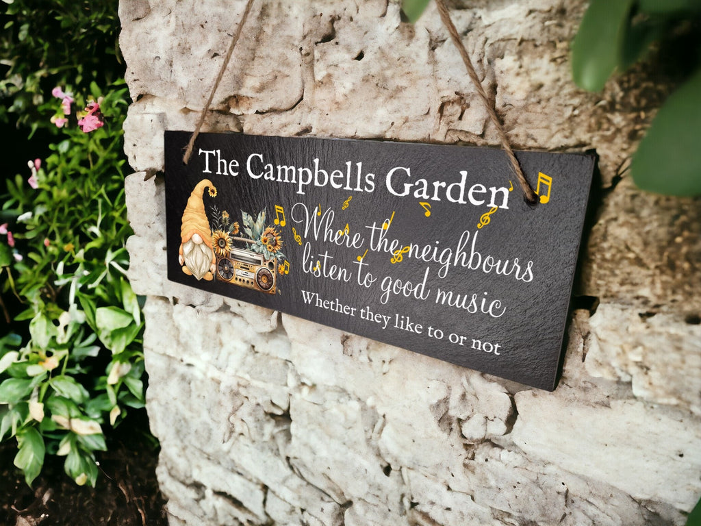 Personalised garden sign decoration - Printed onto high quality Welsh slate - great gift for garden lover - Family - rockery - yard art