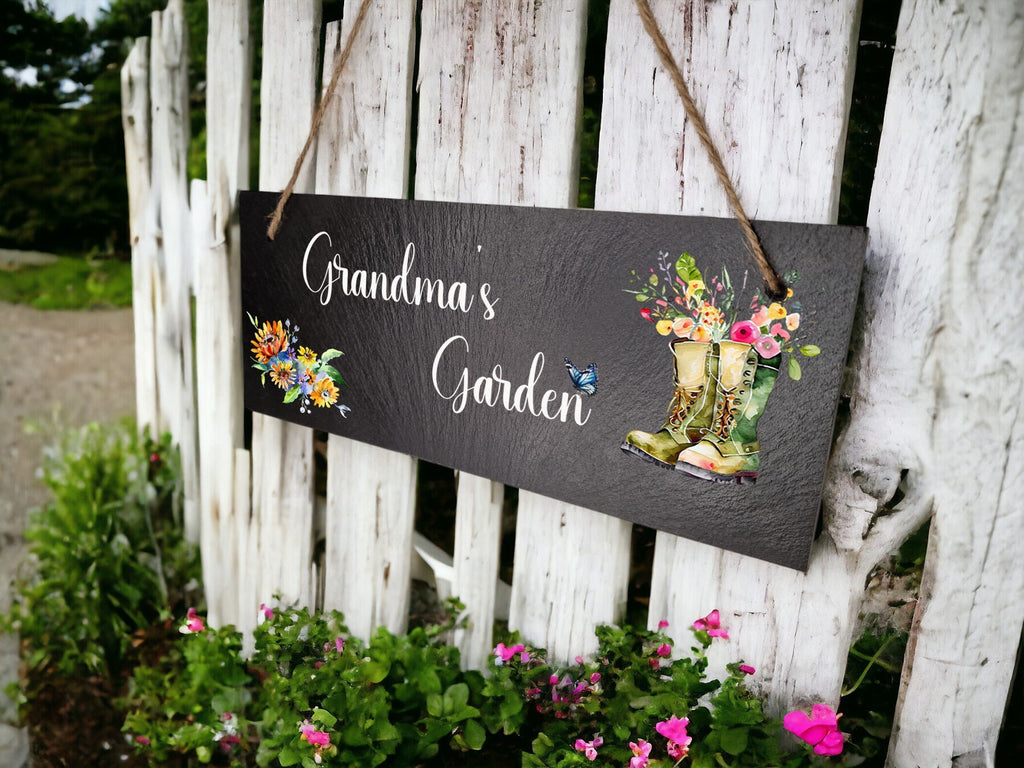 Personalised garden sign decoration - Printed onto high quality Welsh slate - great gift for garden lover - Gardening - rockery - yard art