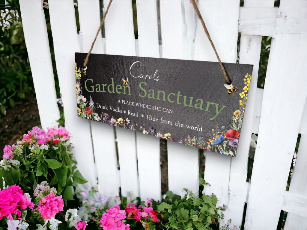Personalised Bee garden sign decoration - Printed onto high quality Welsh slate - great gift - Bumble bee - Gardening - rockery - yard art