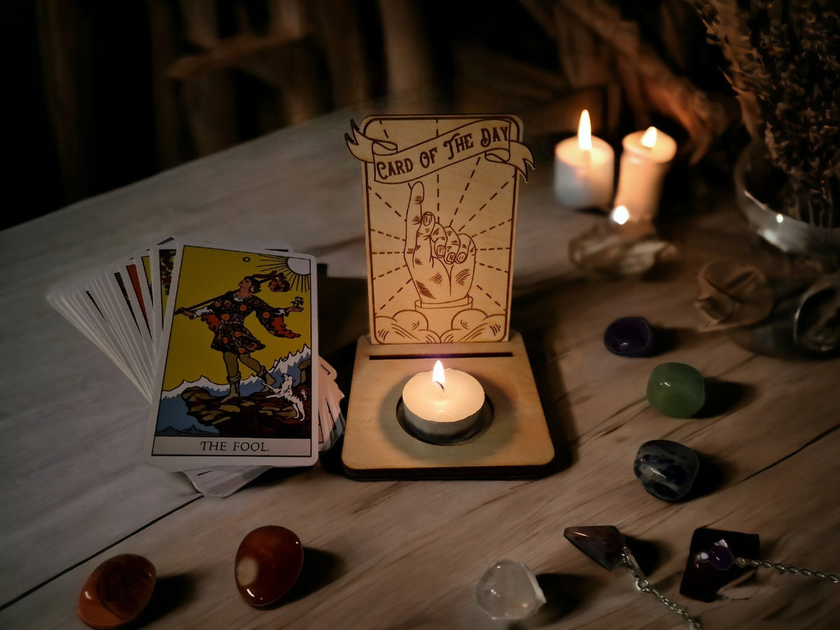 Tarot card of the day candle display - Alter stand - Oracle - Spread board - Fortune teller - Sun and Moon - Spiritualist - Witchy - Wiccan