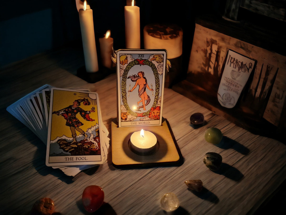 Tarot card of the day candle display - Alter stand - Oracle - Spread board - Fortune teller - Sun and Moon - Spiritualist - Witchy - Wiccan