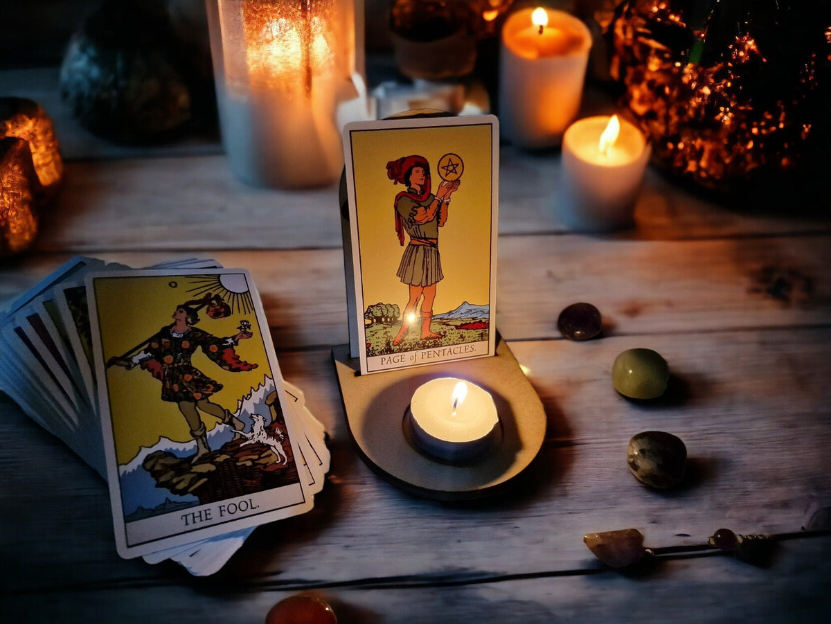 Tarot card of the day candle display - Alter stand - Oracle - Spread board - Fortune teller - Sun and Moon - Spiritualist - Witchy - Wiccan