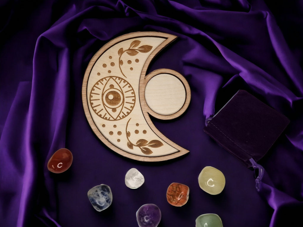 Crystal tray Trinket candle display - Tarot - Pentagram - Ouija - Fortune - Sun and Moon - Spiritualist - Witchy - Wiccan - Healing - Pagan
