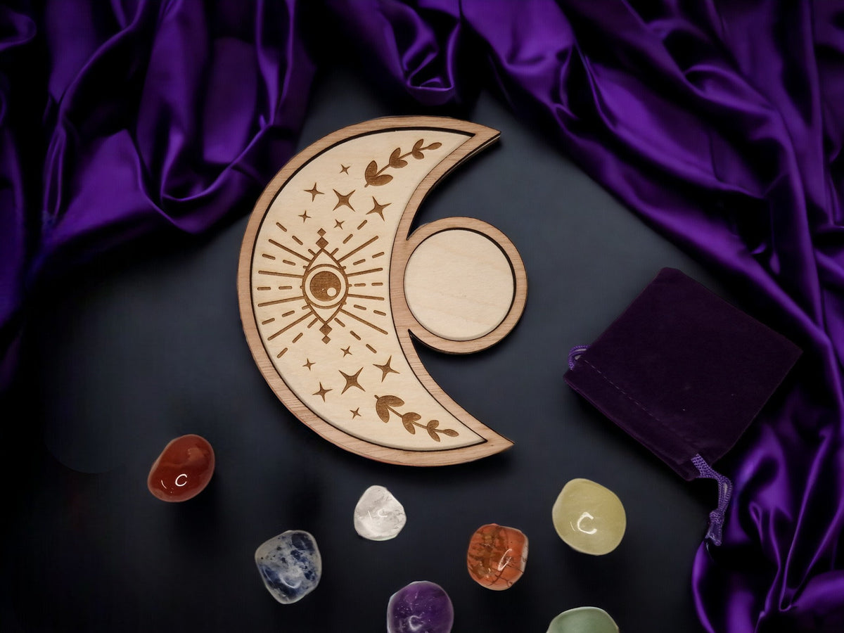 Crystal tray Trinket candle display - Tarot - Pentagram - Ouija - Fortune - Sun and Moon - Spiritualist - Witchy - Wiccan - Healing - Pagan