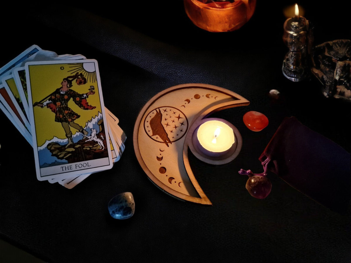 Crystal tray Trinket candle display - Tarot - Pentagram - Ouija - Fortune - Sun and Moon - Spiritualist - Witchy - Wiccan - Healing - Pagan