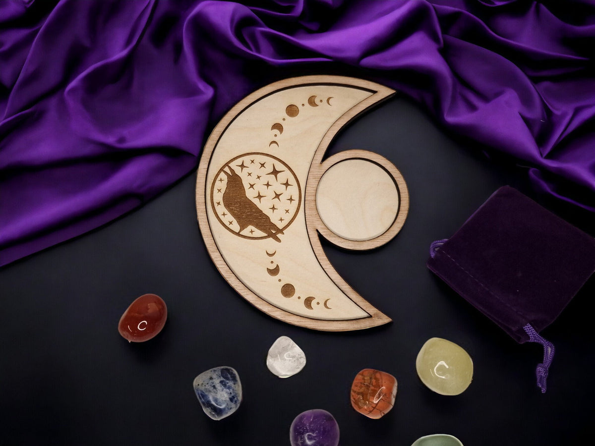 Crystal tray Trinket candle display - Tarot - Pentagram - Ouija - Fortune - Sun and Moon - Spiritualist - Witchy - Wiccan - Healing - Pagan