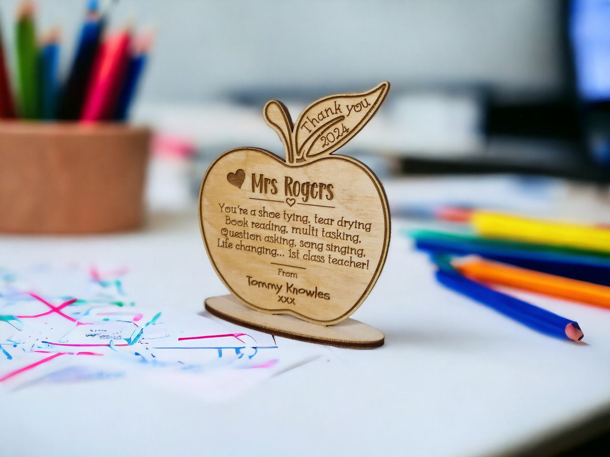 personalised apple desk ornament - Teacher thank you gift - graduation - Teacher - teaching - thank you gift - end of term present - Plaque
