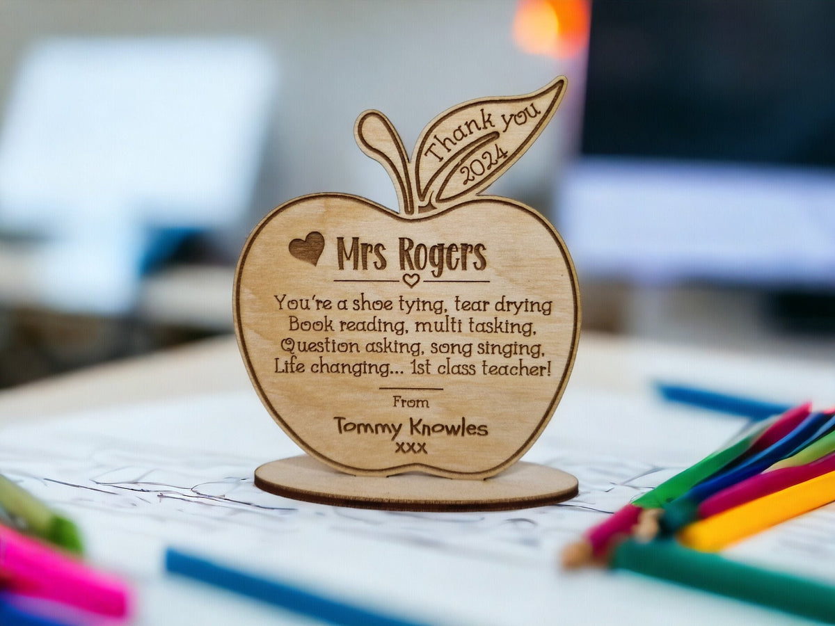 personalised apple desk ornament - Teacher thank you gift - graduation - Teacher - teaching - thank you gift - end of term present - Plaque