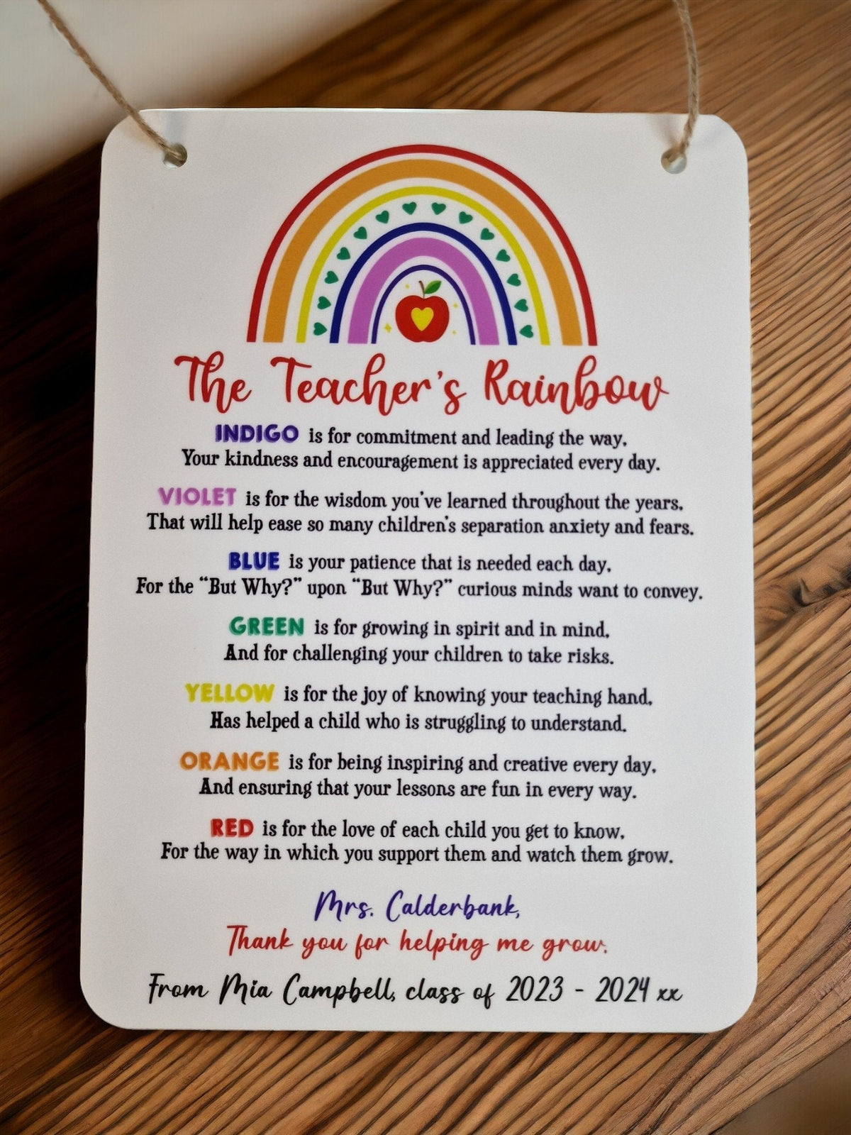 Personalised Teacher hanging ornament - End of term - Appreciation gift - Thank you present - Leaving - Graduation - Pre-school - Nursery
