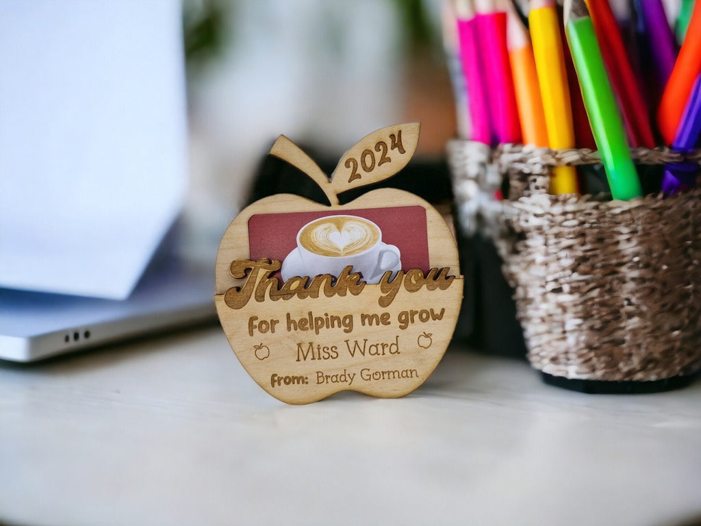 Personalised wooden gift card holder - Teacher thank you gift - graduation - Coffee - teaching - Voucher - end of term present