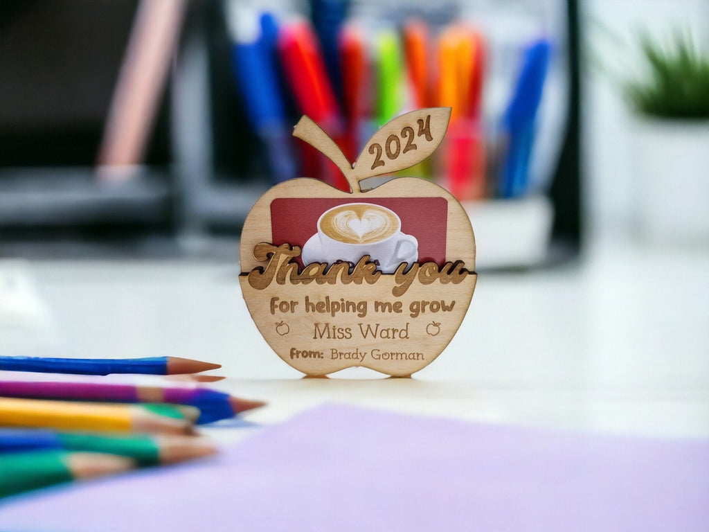 Personalised wooden gift card holder - Teacher thank you gift - graduation - Coffee - teaching - Voucher - end of term present