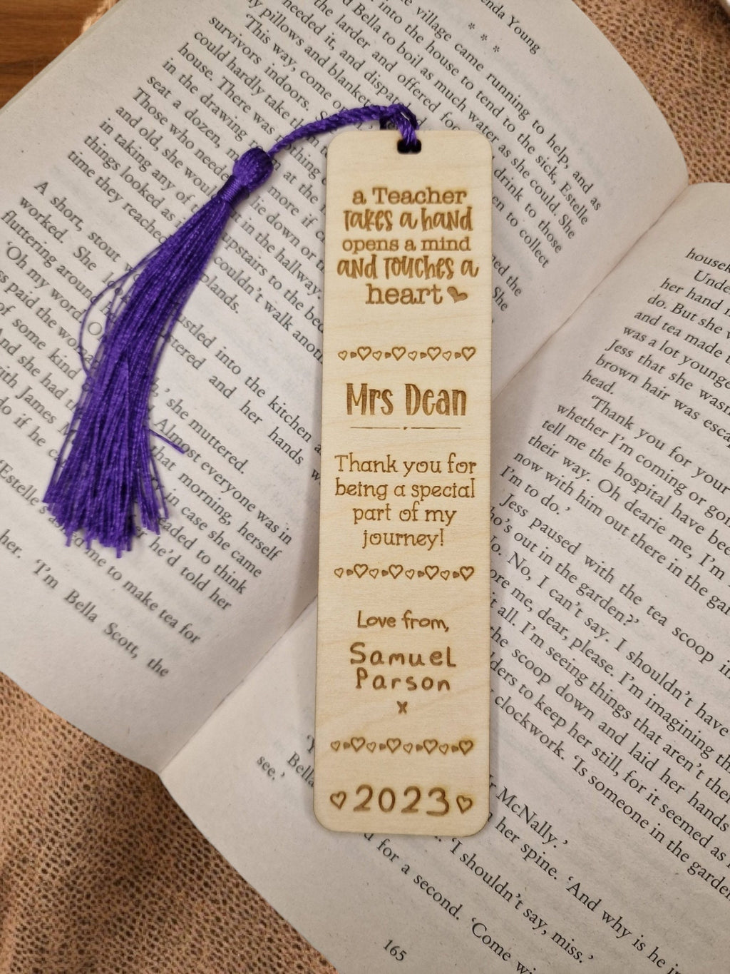 Personalised wooden bookmark - Choice of 4 designs -Teacher thank you gift - Graduation - Teacher - Teaching - End of term present.
