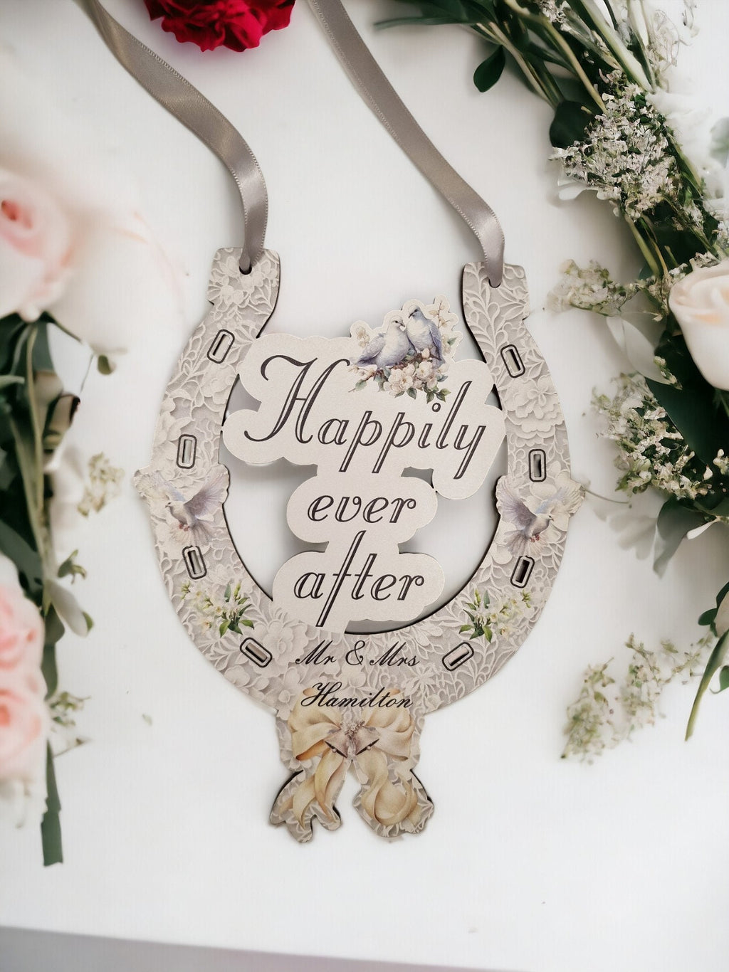 Personalised Lucky Horseshoe Wedding Gift - Mr & Mrs - Present - Bouquet - Marriage Gifts - Decoration Ornament - Keepsake - Sentimental