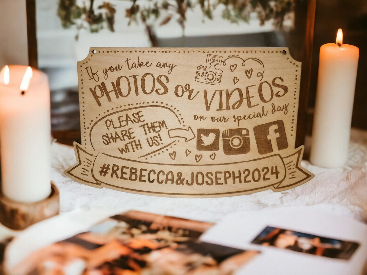 Personalised Wedding Guest Book Sign - Hashtag - Social media - Polaroid Photo Camera Table Display - Photo Wedding Guest Book Decoration